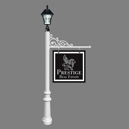 QUALARC Sign System w/Bayview Solar Lamp & Fluted Base, White color REPST-800-WHT-SL